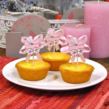 TOPPER PER CUPCAKE NASCITA - PASSEGGINO ROSA (12 pz.)