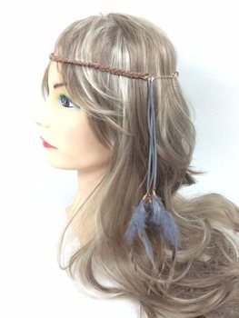 Fascia per capelli intrecciata con piume Grigio/Marrone (1 pz)
