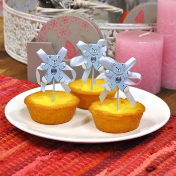 TOPPER PER CUPCAKE NASCITA - ORSETTO BLU (12 pz.)