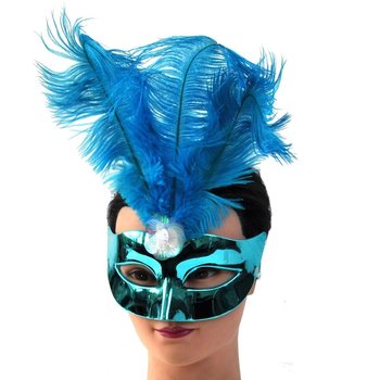 Maschera Occhi Blu con Piume - Modello 17 (6 pz.)