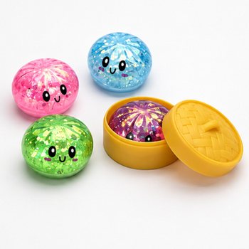 RAGE - Squishy GLITTER Bun Dumplings PICCOLO (Dim. 5.5 x 5.5 x 3 cm) - Giocattolo Fidget Virale 2026 (24 pz)