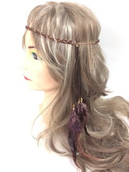 Fascia per Capelli Intrecciata con Piume Marrone - Stile Ibiza (1 pz)