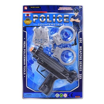 Set Giocattolo della Polizia con Mitra, Manette e Distintivo (6 pz.)