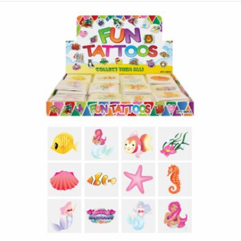 TATUAGGI DIVERTENTI - MODELLO: SIRENA / MERMAID, Ogni confezione 12x Tatuaggi IN DISPLAY (48 pz.)