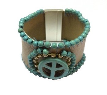 Bracciale Stile Ibiza Taupe/Turchese Peace (1 pz)