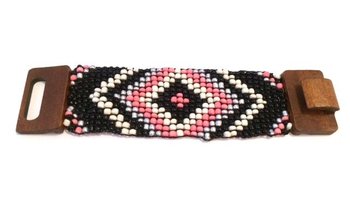 Braccialetto Ibiza Stile Azteco Chiusura in Legno Rosa/Nero (1 pz)