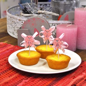 Topper per Cupcake Nascita - Orsetto Rosa (12 pz.)