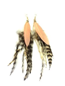 Orecchini Piume di Tigre e Salmone Stile Ibiza (1 pz)