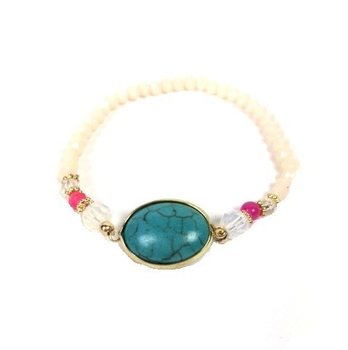Braccialetto bianco stile Ibiza con pietra (1 pz)
