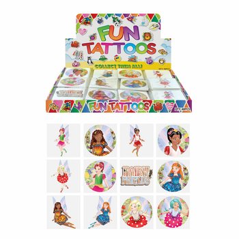 TATUAGGI DIVERTENTI - MODELLO: FATA / FAIRY, Ogni bustina 12x Tatuaggi IN DISPLAY (48 pz.)