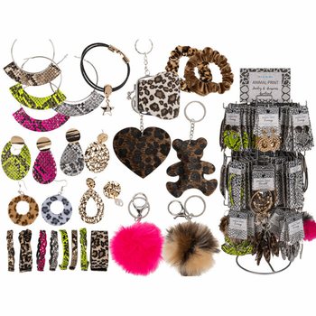**SUPER CONVENIENTE** ESPOSITORE COMPLETO ANIMALIER CON GIOIELLI E ACCESSORI (180 pz.)