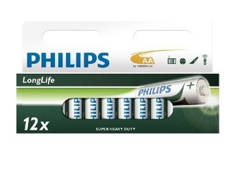 12x BATTERIE "PHILIPS - SUPER HEAVY DUTY" AA - LONGLIFE (12 pz in Blister)