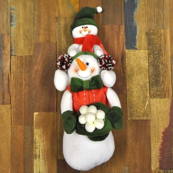 Pupazzo di neve di peluche con bebè di neve sulle spalle 38 cm