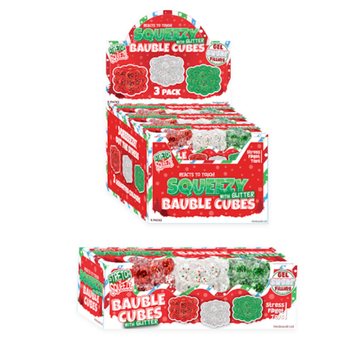 SQUEEZY GLITTER BAUBLE CUBES - CON GLITTER - SET DA 3 CUBI - CON RIEMPIMENTO SUGAR - IN DISPLAY (6 SET)