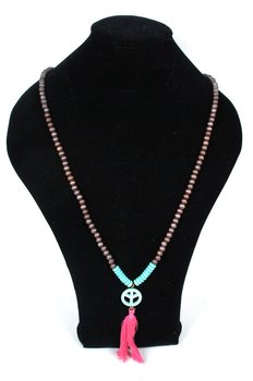 Collana in legno marrone stile Ibiza con simbolo della pace (1 pz)