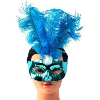 Maschera Occhi Blu con Piume - Modello 17 (6 pz.)