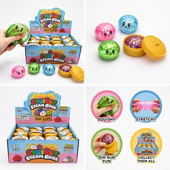 RAGE - Squishy GLITTER Bun Dumplings PICCOLO (Dim. 5.5 x 5.5 x 3 cm) - Giocattolo Fidget Virale 2026 (24 pz)