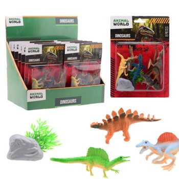 ANIMAL WORLD - Set Gioco Dinosauri 8 Pezzi su Card - Display da 12