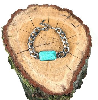 Bracciale Stile Ibiza Argentato con Pietra Blu (1 pz)