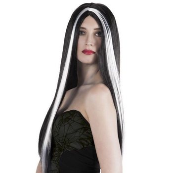 Parrucca Lunga Nera con Meches Bianche (1 pz)