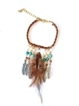 Braccialetto Stile Ibiza Marrone con Piuma (1 pz)