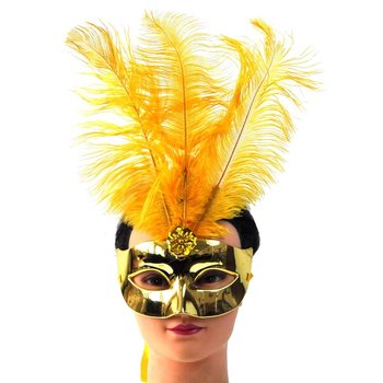 Maschera per Occhi Dorata con Piume - Modello 16 (12 pz.)