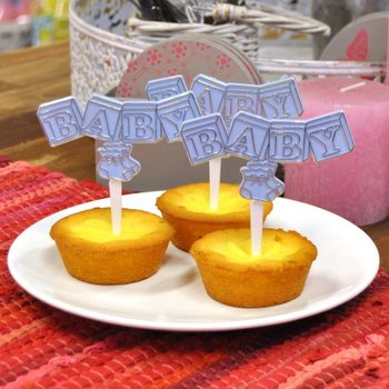 STECCHINO PER CUPCAKE DI NASCITA - CELESTE BABY (12 pz.)
