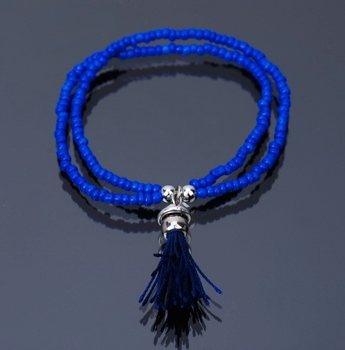 Braccialetto Stile Ibiza con Nappa Blu (1 pz)