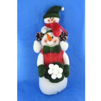 Pupazzo di neve di peluche con beb&egrave; di neve sulle spalle 38 cm