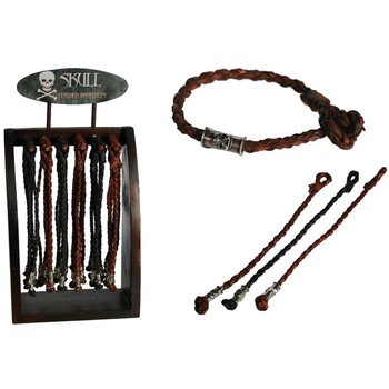 Braccialetti in pelle intrecciata "Skull" su espositore in legno (96 pz.)