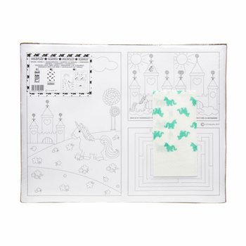KIT RISTORAZIONE COMPLETO UNICORNO - 48x Set matite + 100x Disegni da colorare + 100x Tovaglioli (248 pz.)