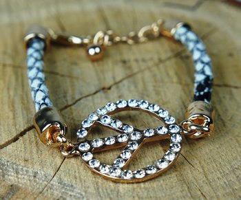 Braccialetto Stile Ibiza con Simbolo della Pace Nero/Bianco (1 pz.)