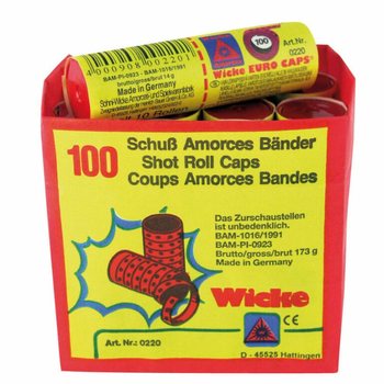 WICKE - AMORCES IN ROTOLO DI CARTA DA 100 COLPI - 12 ROTOLI DA 100 COLPI (Confezione da 12)