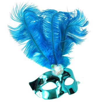 Maschera Occhi Blu con Piume - Modello 17 (6 pz.)