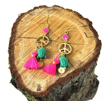 Orecchini fucsia / verde Buddha (1 pz)