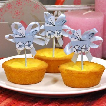 Topper per Cupcake Nascita - Carrozzina Blu (12 pz.)