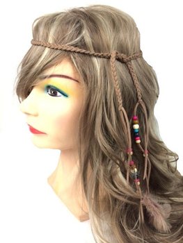 FASCIA PER CAPELLI STILE IBIZA CON PERLINE MARRONE (1 pz)
