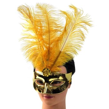 Maschera per Occhi Dorata con Piume - Modello 16 (12 pz.)