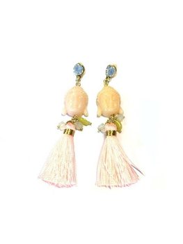 Orecchini Stile Ibiza Buddha Bianco Sporco / Rosa Pastello (1 pz)