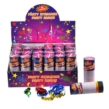 Cannoni spara coriandoli e stelle filanti in display (24 pz.)