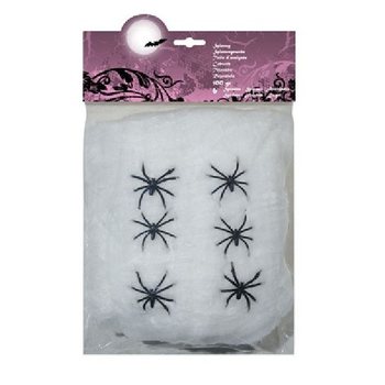 Ragnatela Decorativa da 100g con 6 Ragni - Bianco (4 pz.)