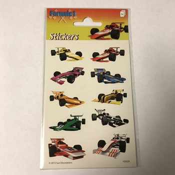 FOGLIO DI ADESIVI: AUTO DA CORSA FORMULA 1, 16 x 9 cm (10 pz.)