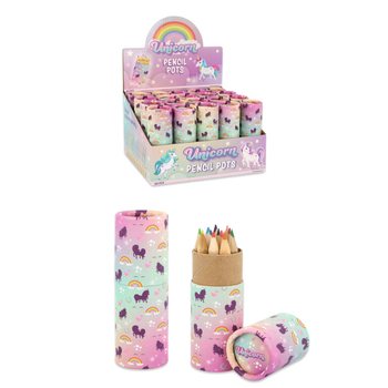 12 Matite Colorate in Tubo: Modello Unicorno - In Display (20 pz.)