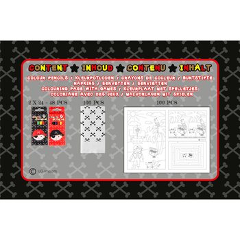 BOX RISTORAZIONE COMPLETA PIRATA - 48x Set Pastelli + 100x Disegni da Colorare + 100x Tovaglioli (248 pz)