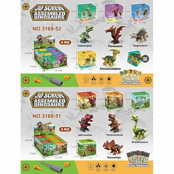 Kit di Costruzione Dinosauro 3D in Confezione Regalo - Display (8 pz.)