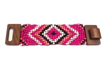 Braccialetto Azteco con Chiusura in Legno Fucsia (1 pz)