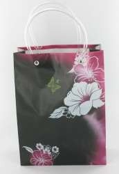 Busta Regalo / Borsa da Trasporto Nera/Rosa/Fiore Bianco Medium (12 pz.)