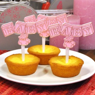 Topper Cupcake Nascita - Rosa Neonato (12 pz.)