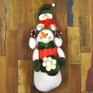 Pupazzo di neve di peluche con bebè di neve sulle spalle 38 cm