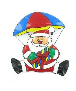 Targa Decorativa Natalizia - Babbo Natale con Paracadute (6 pz.)